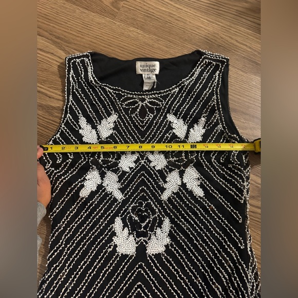 Unique Vintage Black and White Beaded Midi Dress - Picture 7 of 9